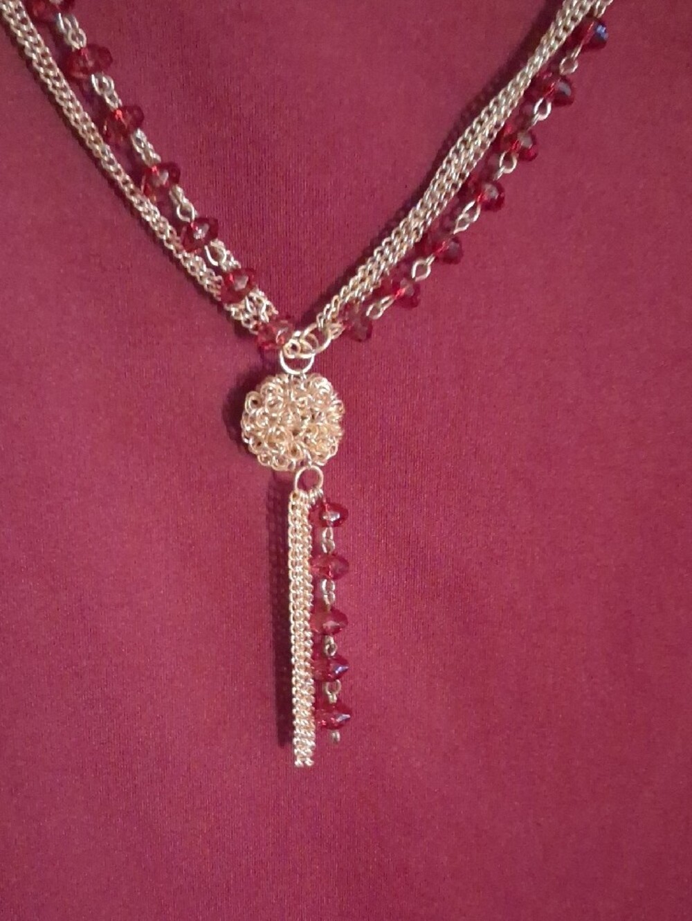 St. John Collection Burgundy Sheer  Button-Down with Matching Tank And Necklace - Picture 4 of 6